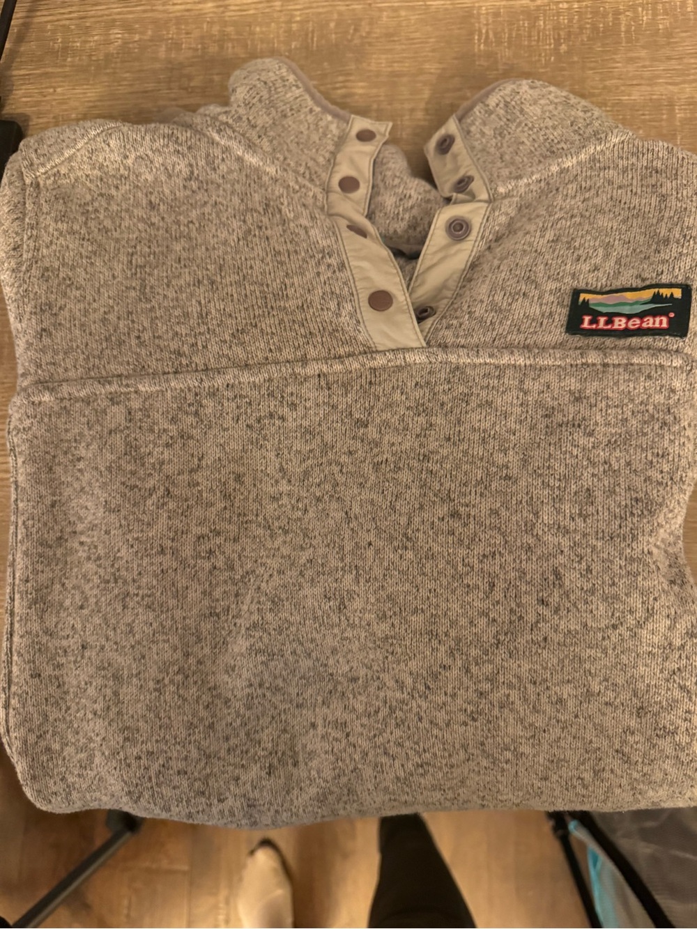 L.L. Bean Tan Heathered Snap-Placket Pullover with Logo Patch